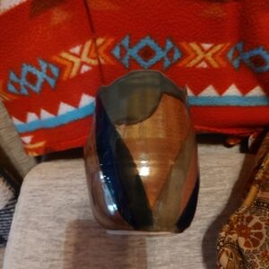 Handmade Multicolor Ceramic Vase - Earth Tones & Navy